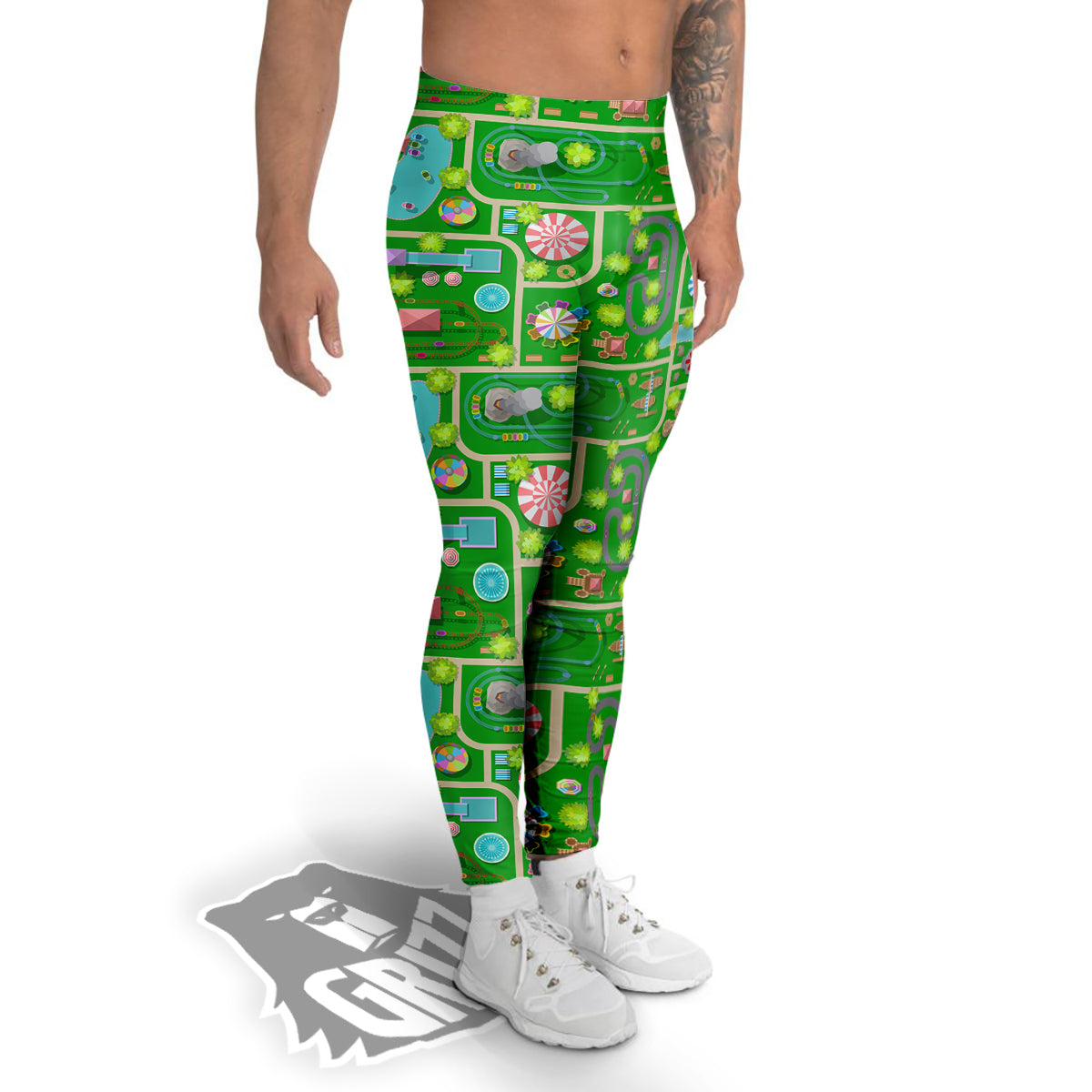 Top View Amusement Park Print Pattern Men's Leggings-grizzshop