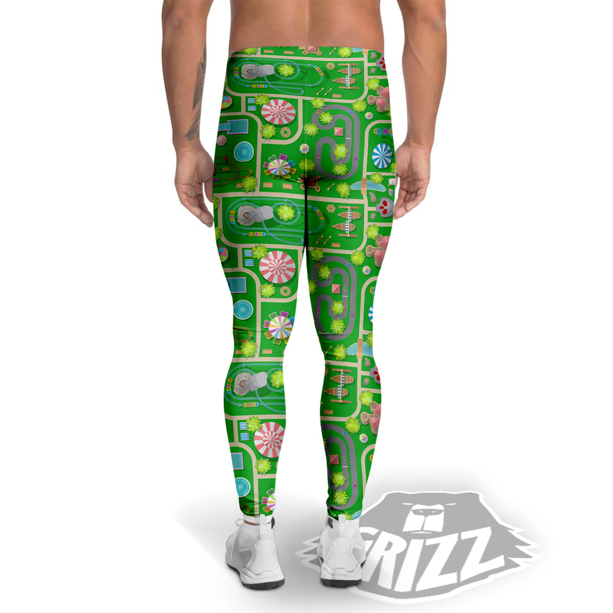 Top View Amusement Park Print Pattern Men's Leggings-grizzshop