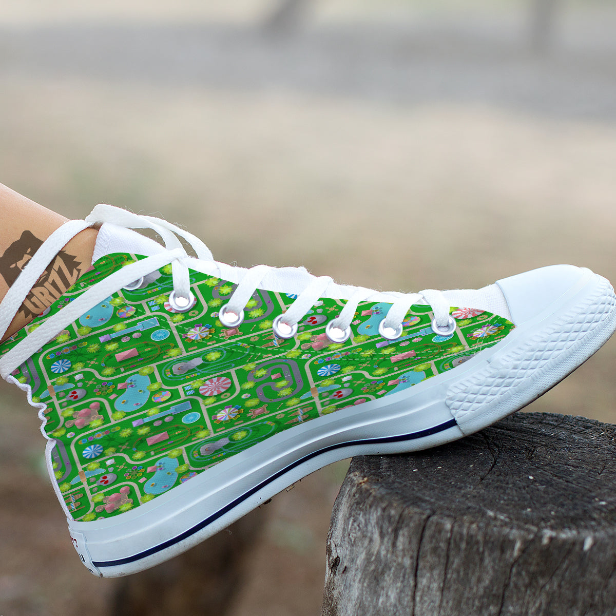 Top View Amusement Park Print Pattern White High Top Shoes-grizzshop