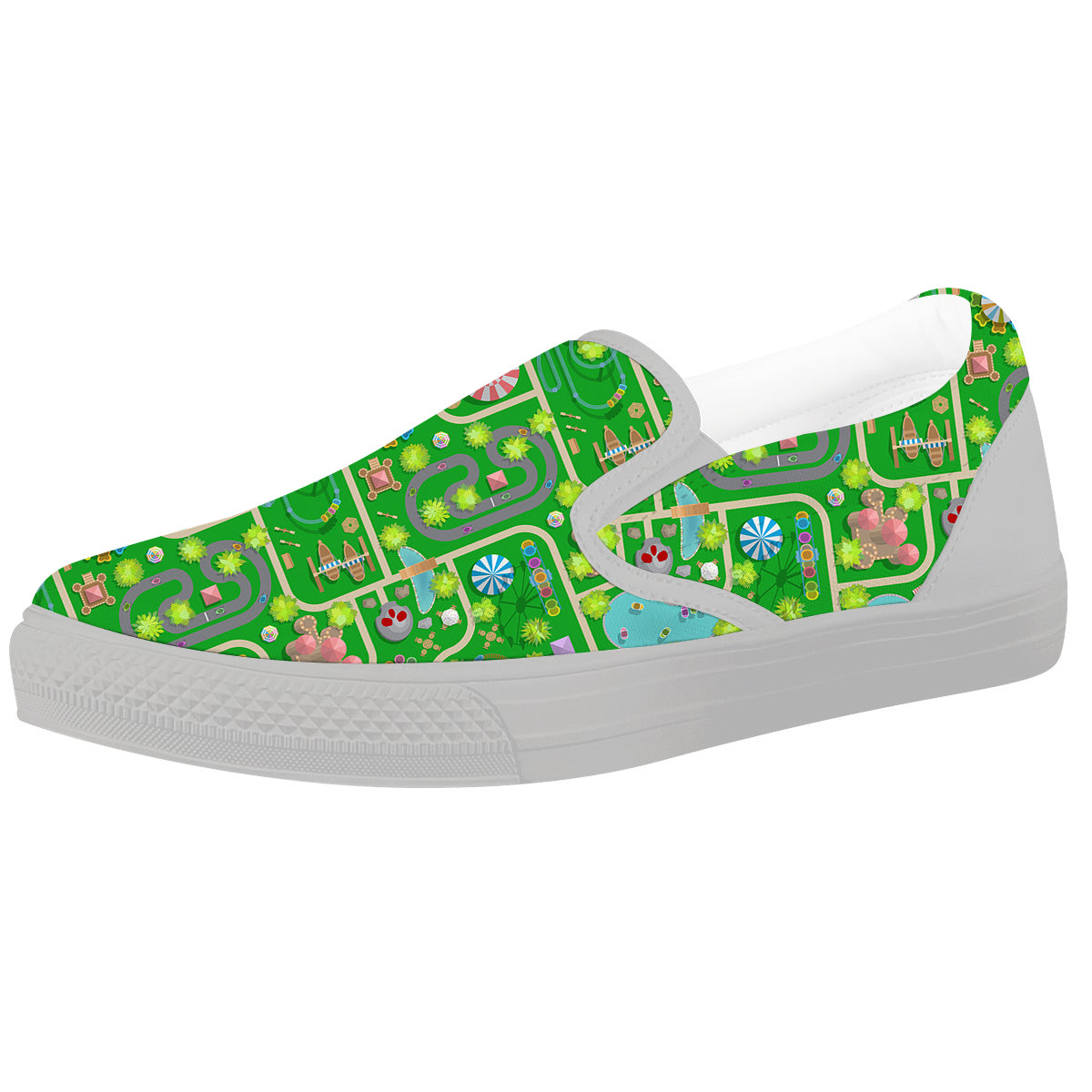 Top View Amusement Park Print Pattern White Slip On Shoes-grizzshop