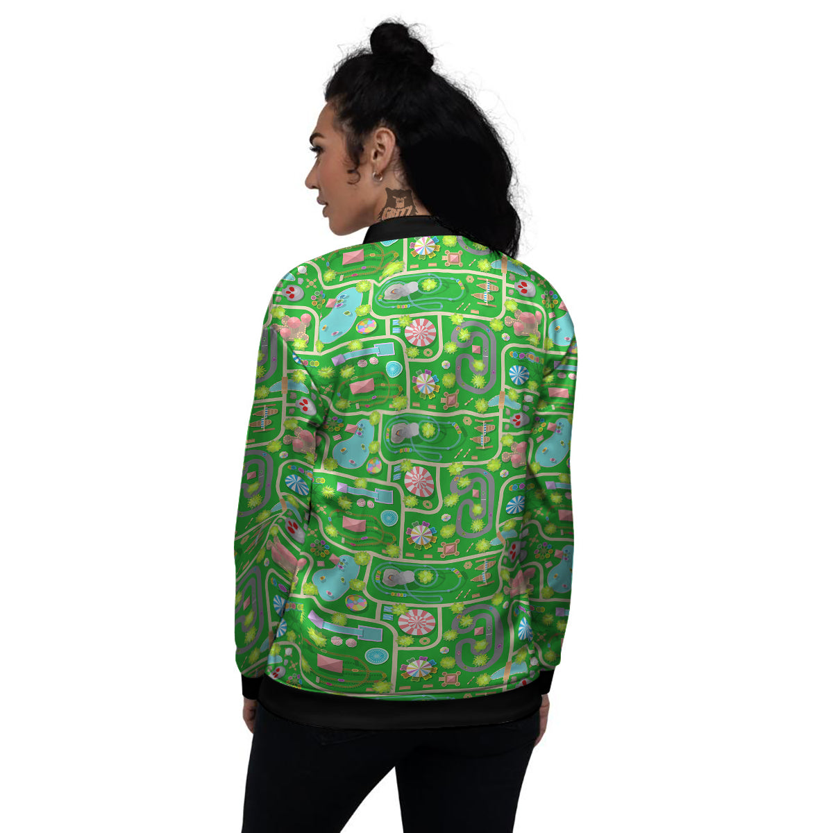 Top View Amusement Park Print Pattern Women's Bomber Jacket-grizzshop