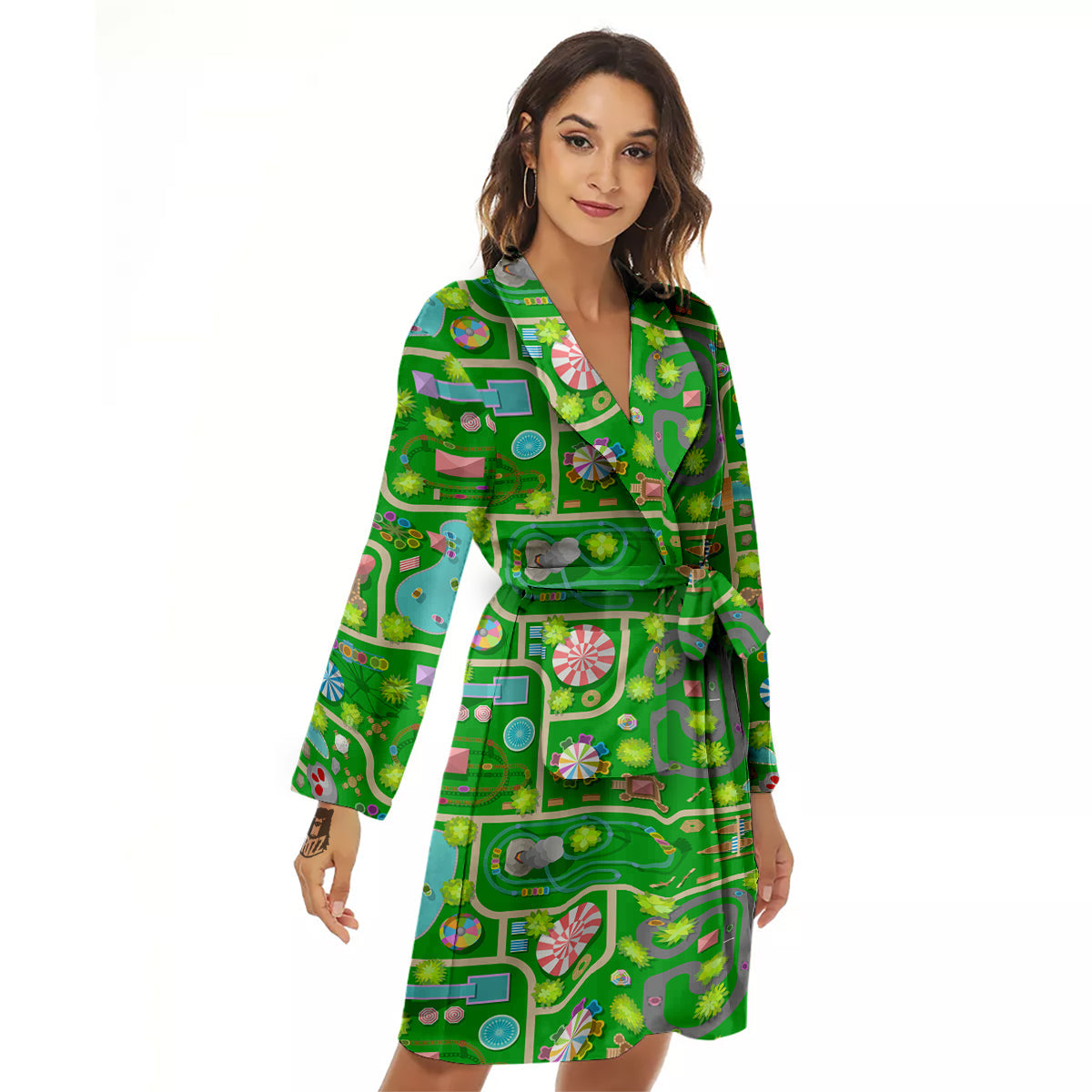 Top View Amusement Park Print Pattern Women's Robe-grizzshop