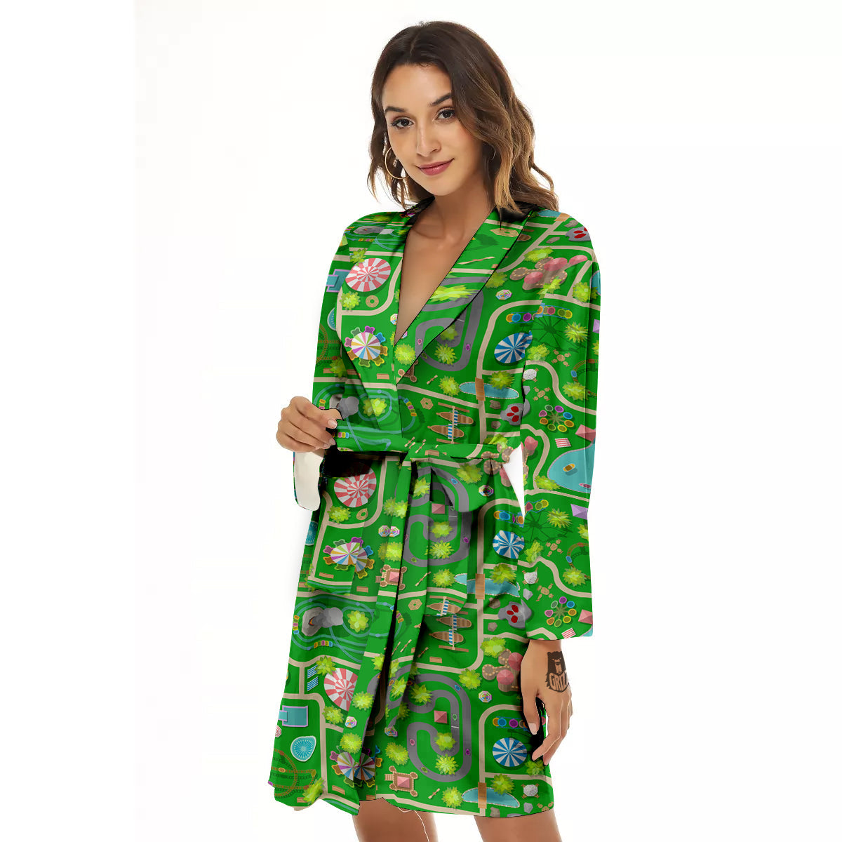 Top View Amusement Park Print Pattern Women's Robe-grizzshop