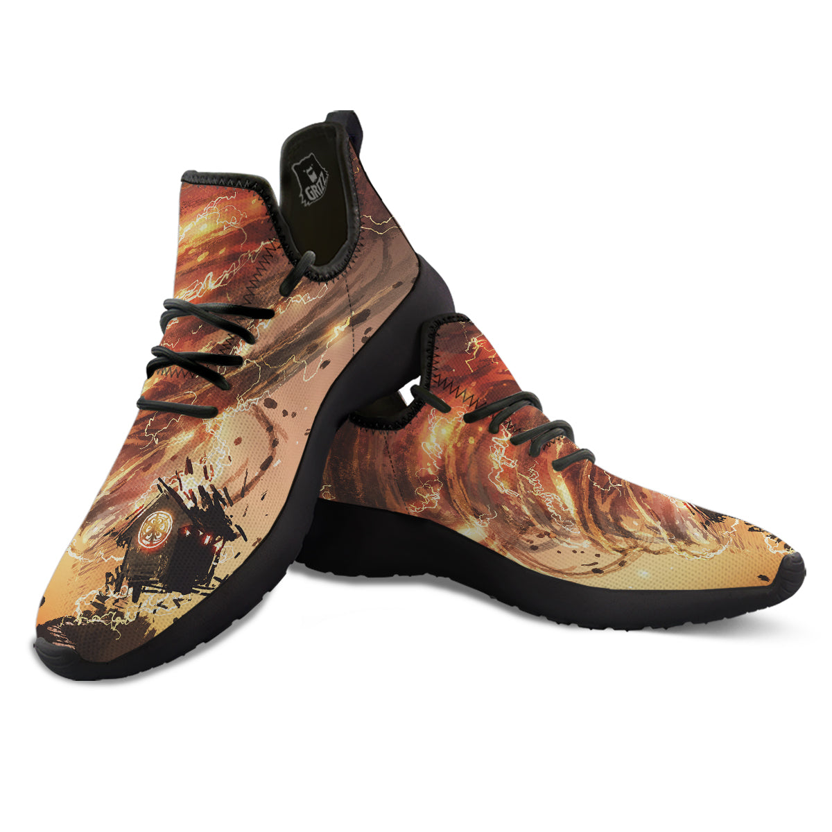 Tornado Destroy Watercolor Print Black Athletic Shoes-grizzshop