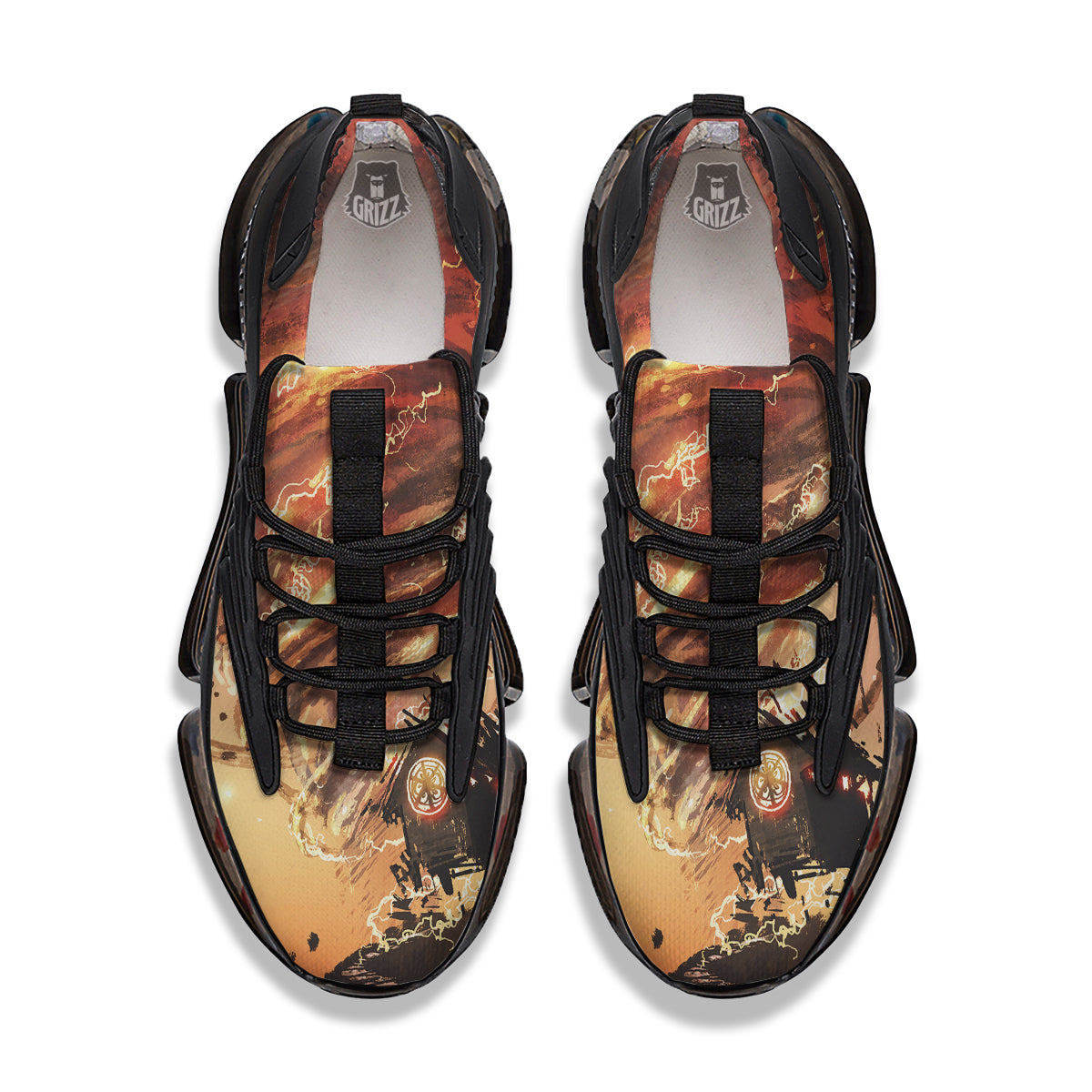 Tornado Destroy Watercolor Print Black Gym Shoes-grizzshop