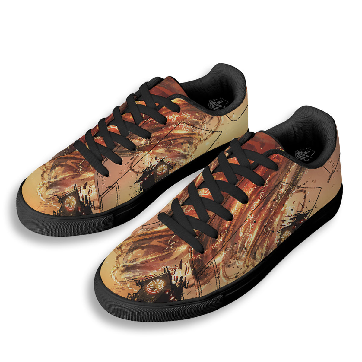 Tornado Destroy Watercolor Print Black Low Top Sneakers-grizzshop
