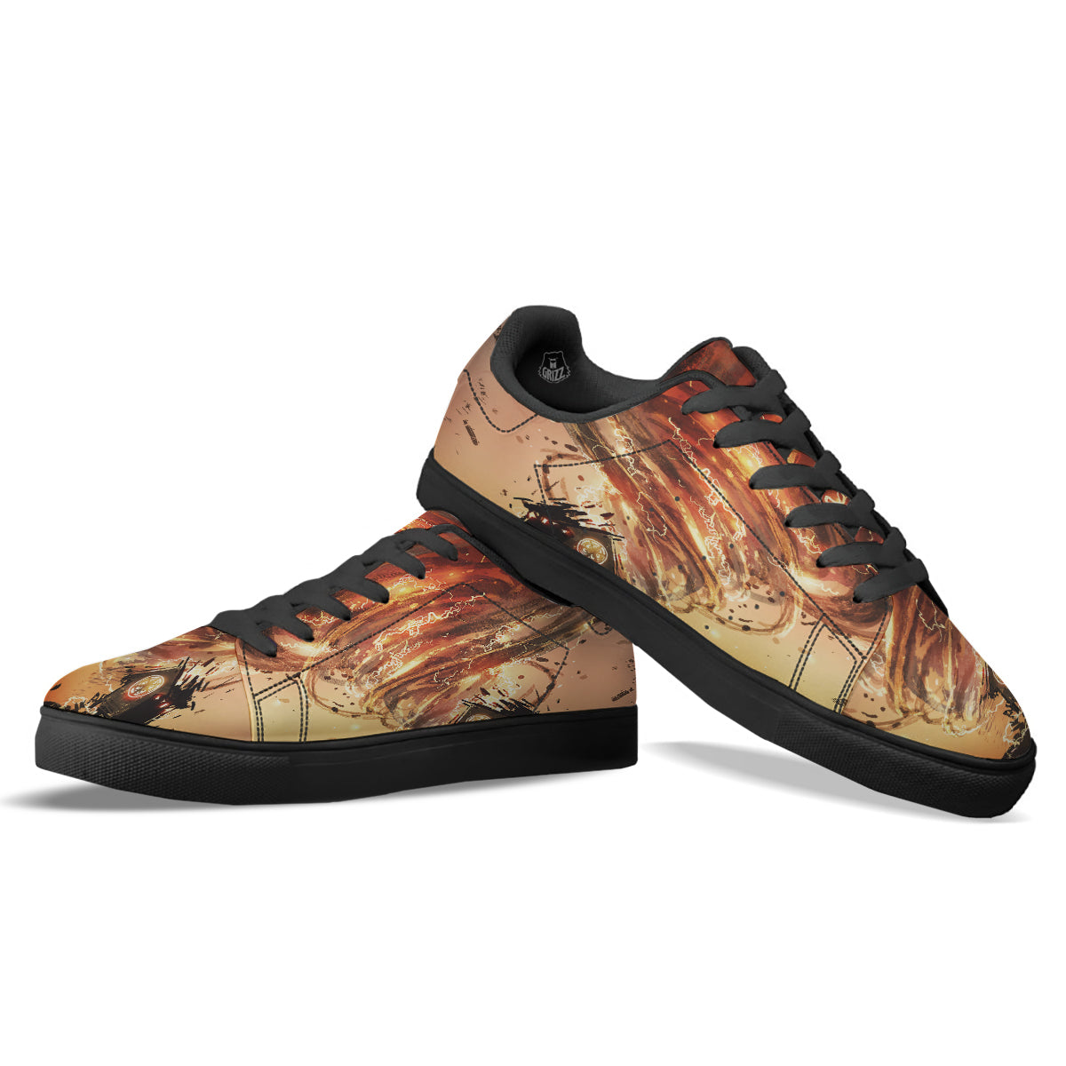 Tornado Destroy Watercolor Print Black Low Top Sneakers-grizzshop