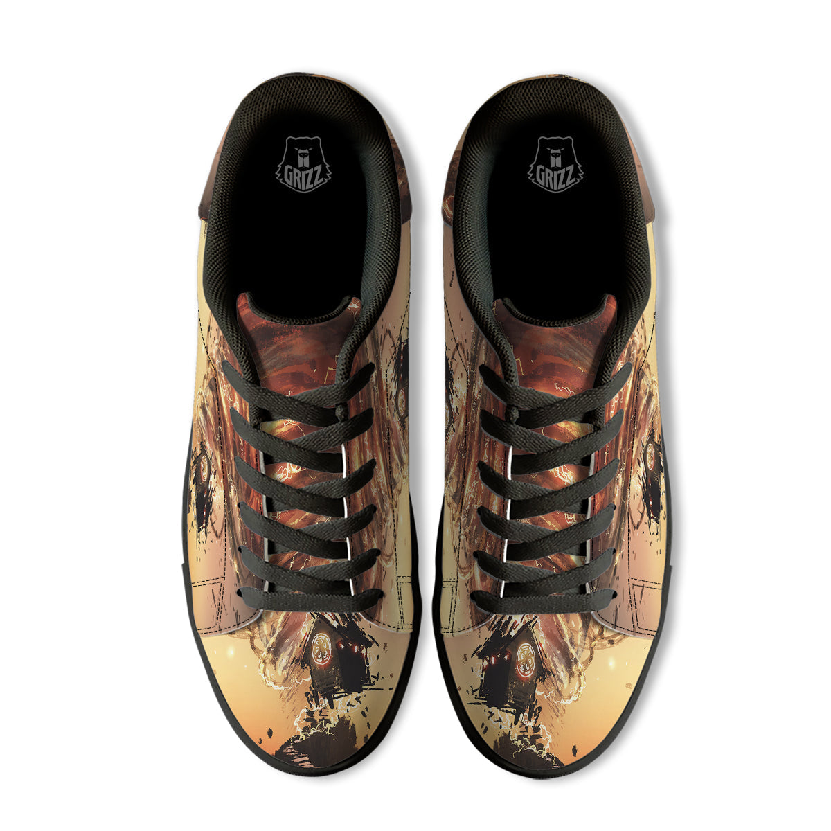 Tornado Destroy Watercolor Print Black Low Top Sneakers-grizzshop