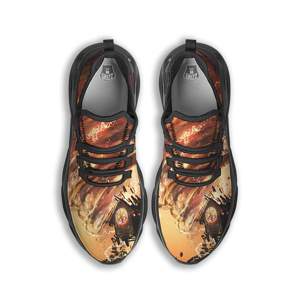 Tornado Destroy Watercolor Print Black Running Shoes-grizzshop