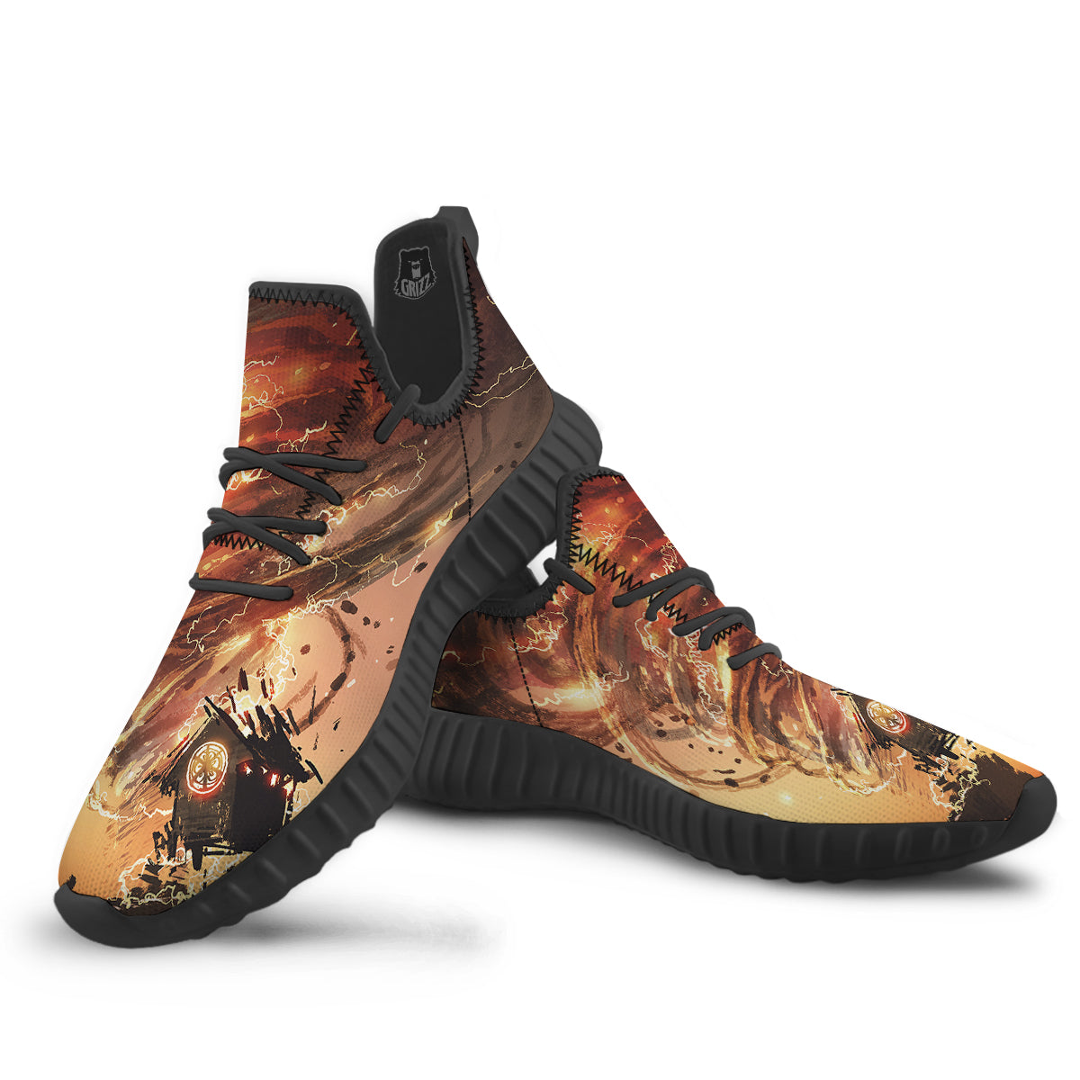 Tornado Destroy Watercolor Print Black Walking Shoes-grizzshop