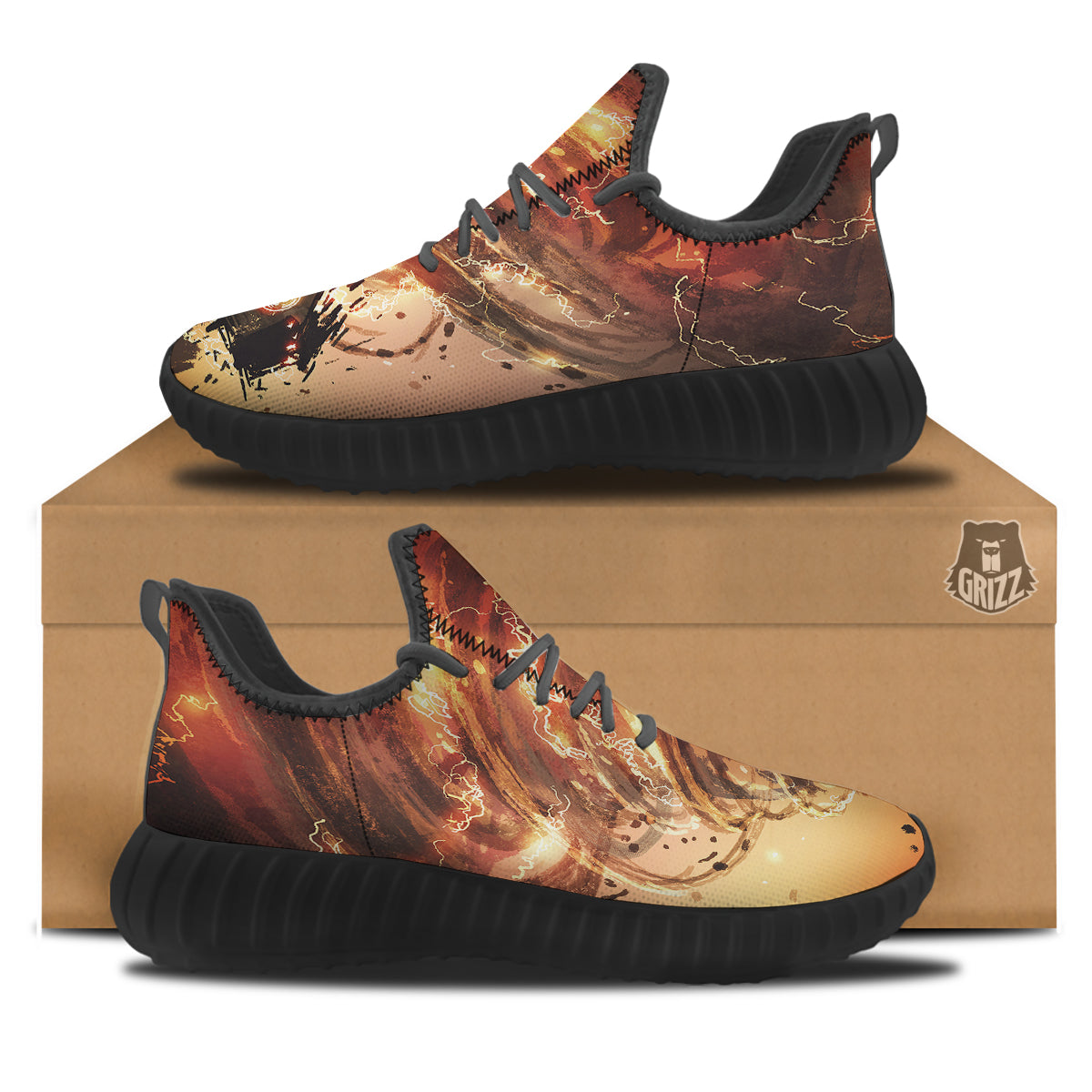 Tornado Destroy Watercolor Print Black Walking Shoes-grizzshop