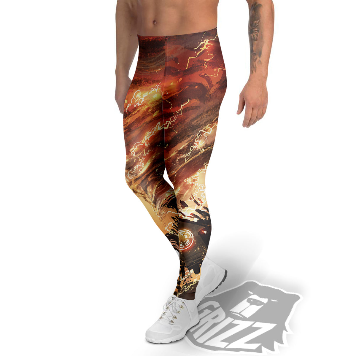 Tornado Destroy Watercolor Print Men's Leggings-grizzshop