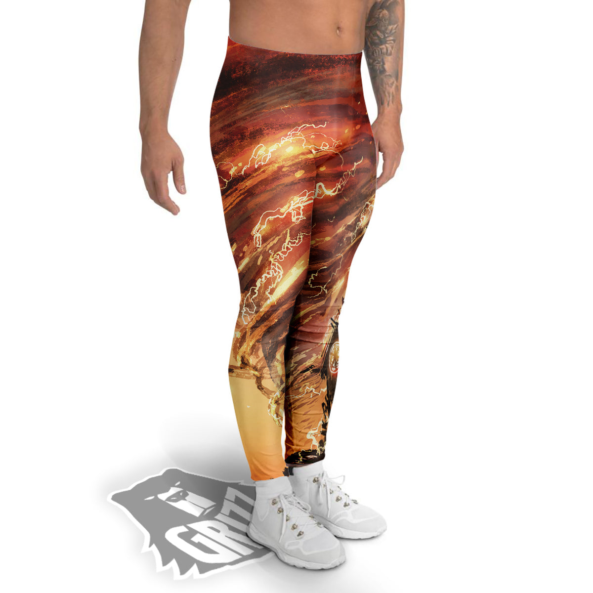 Tornado Destroy Watercolor Print Men's Leggings-grizzshop