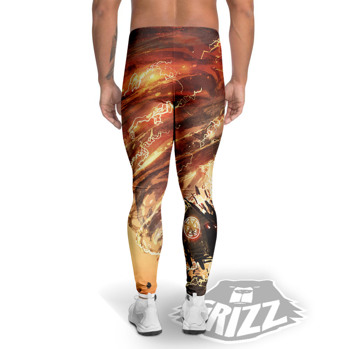 Tornado Destroy Watercolor Print Men's Leggings-grizzshop