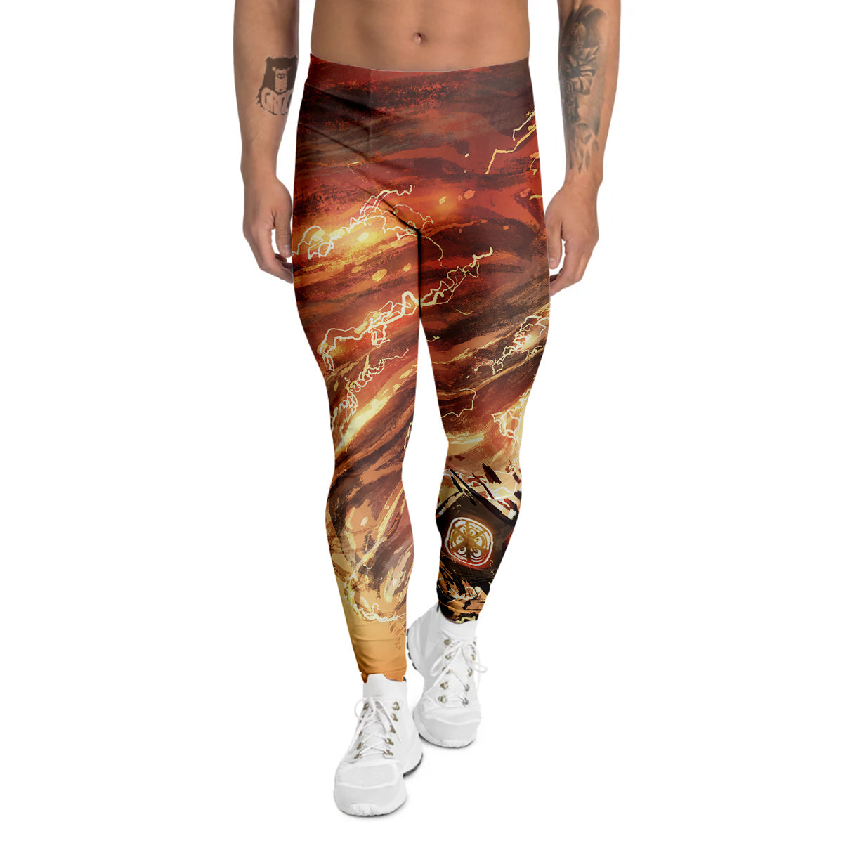 Tornado Destroy Watercolor Print Men's Leggings-grizzshop