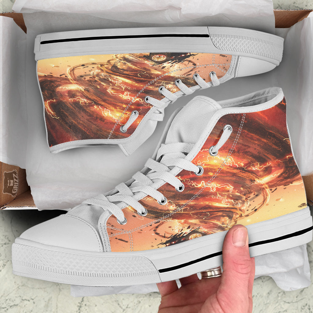Tornado Destroy Watercolor Print White High Top Shoes-grizzshop