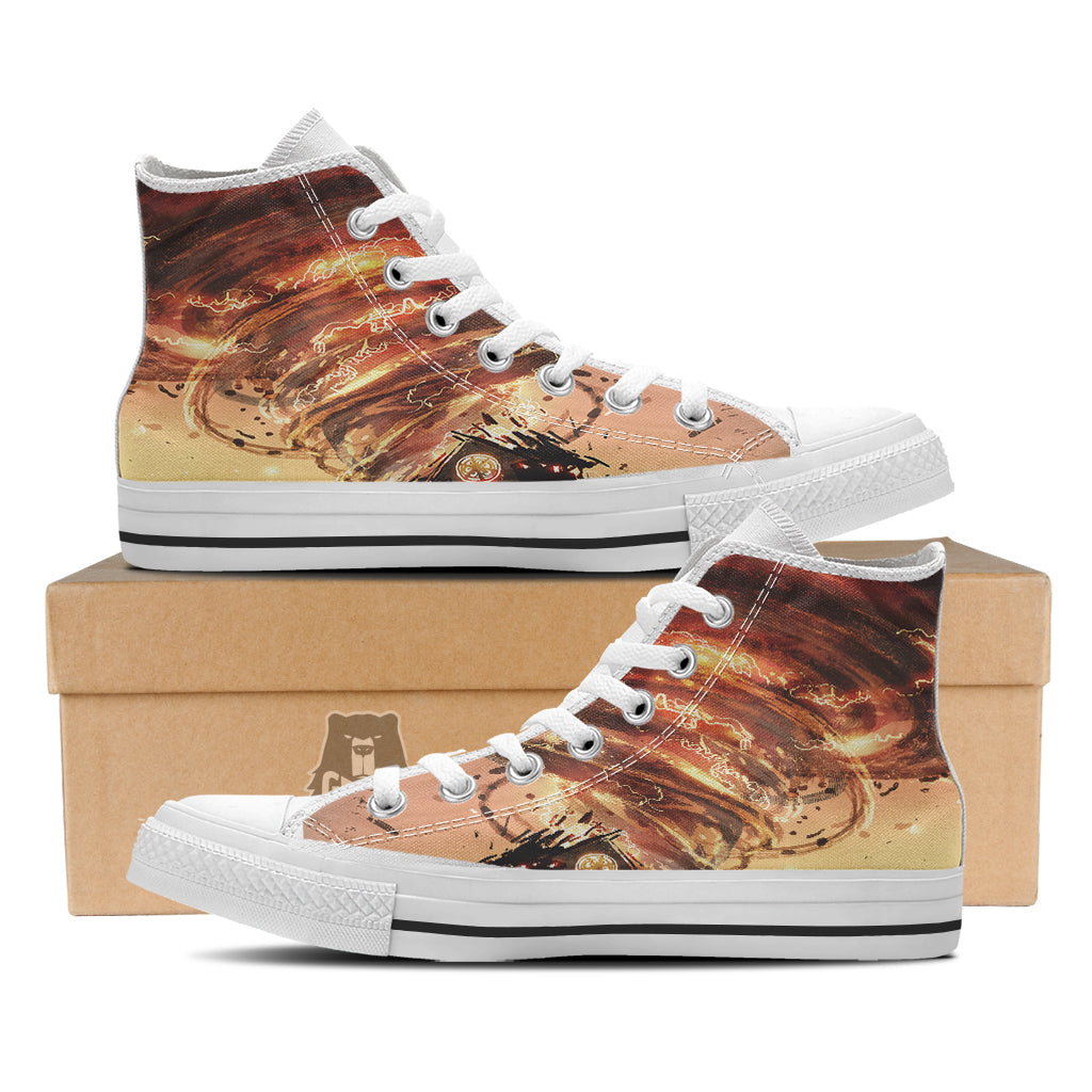 Tornado Destroy Watercolor Print White High Top Shoes-grizzshop