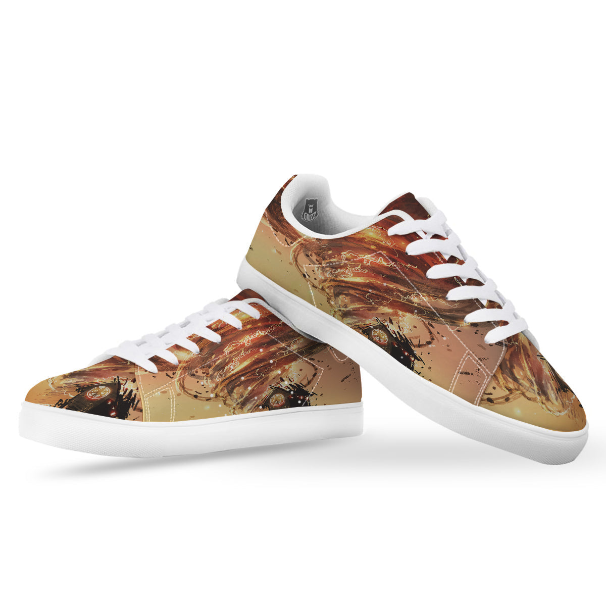 Tornado Destroy Watercolor Print White Low Top Sneakers-grizzshop