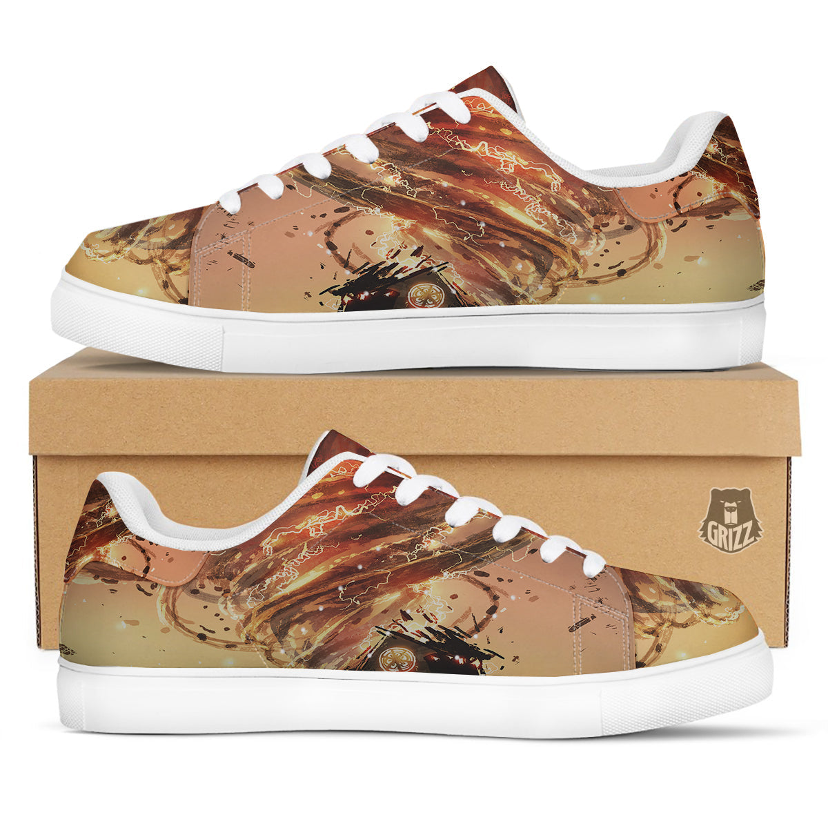 Tornado Destroy Watercolor Print White Low Top Sneakers-grizzshop