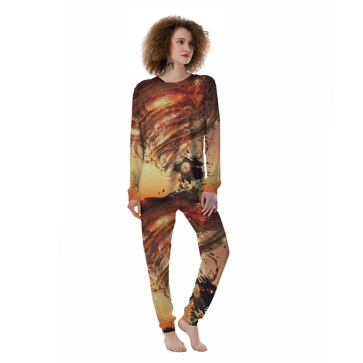 Tornado Destroy Watercolor Print Women's Pajamas-grizzshop