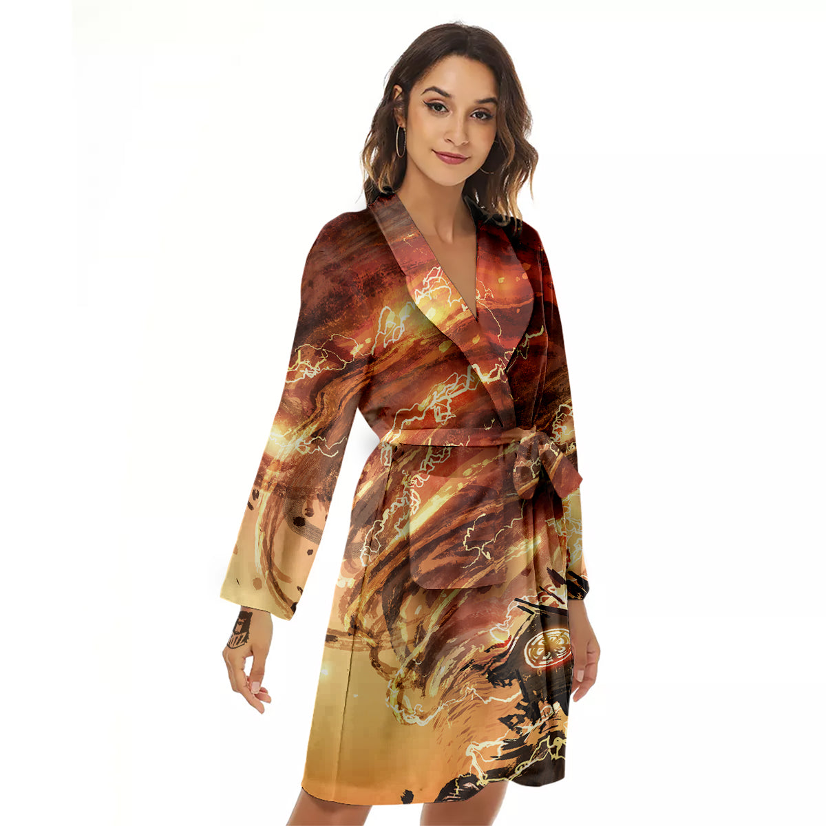 Tornado Destroy Watercolor Print Women's Robe-grizzshop