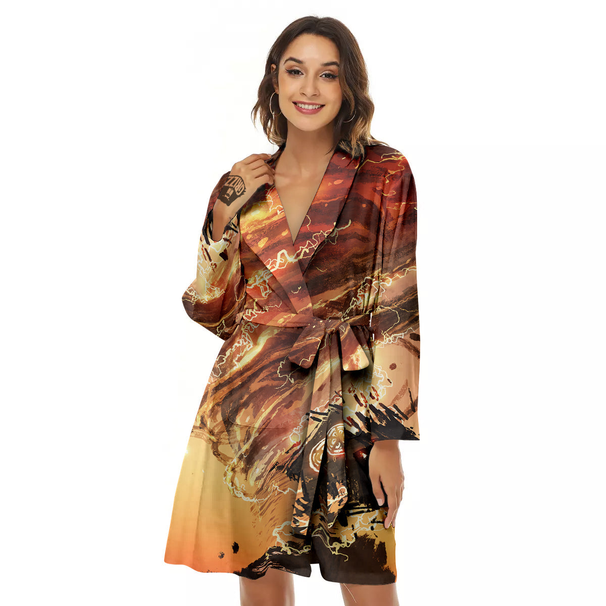 Tornado Destroy Watercolor Print Women's Robe-grizzshop