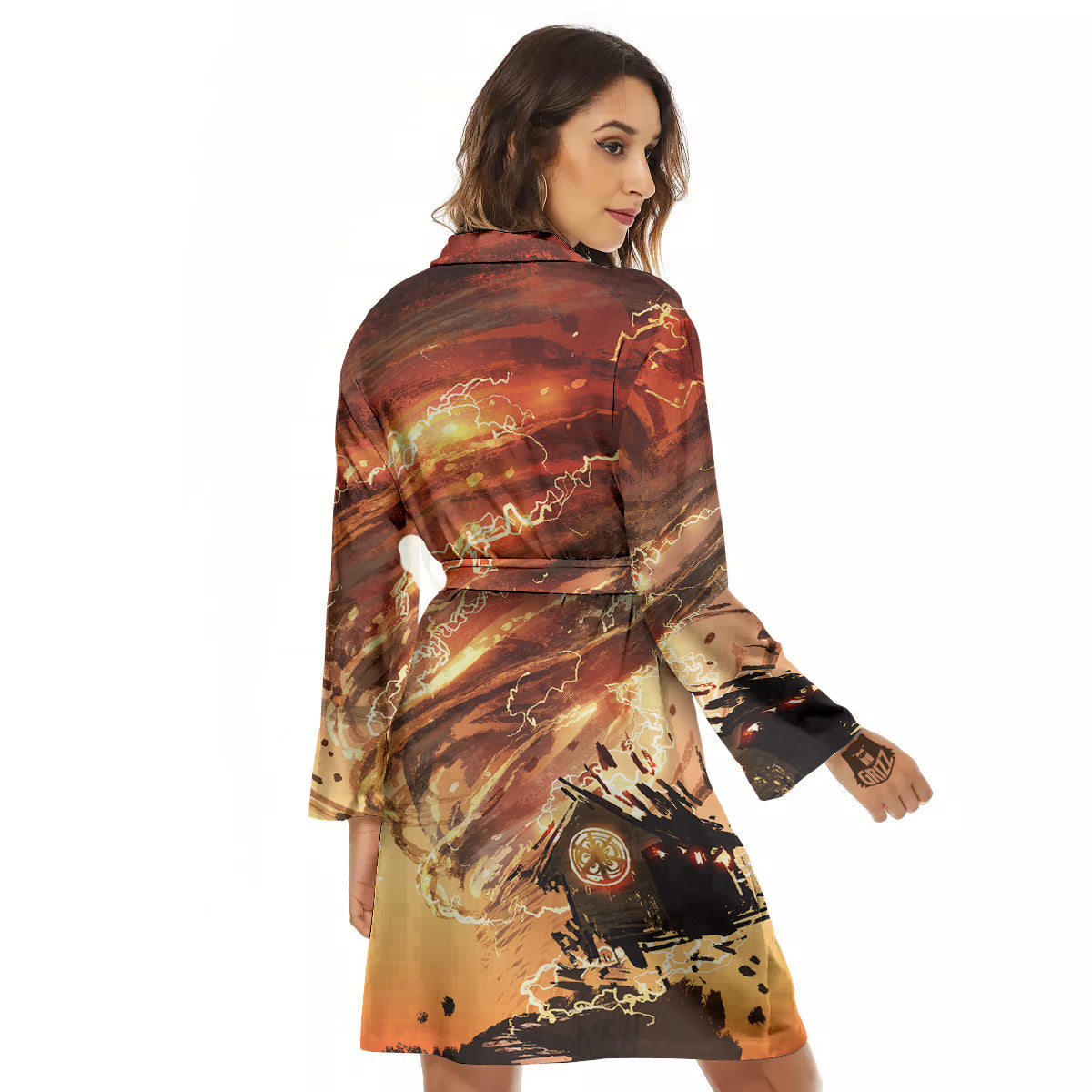 Tornado Destroy Watercolor Print Women's Robe-grizzshop