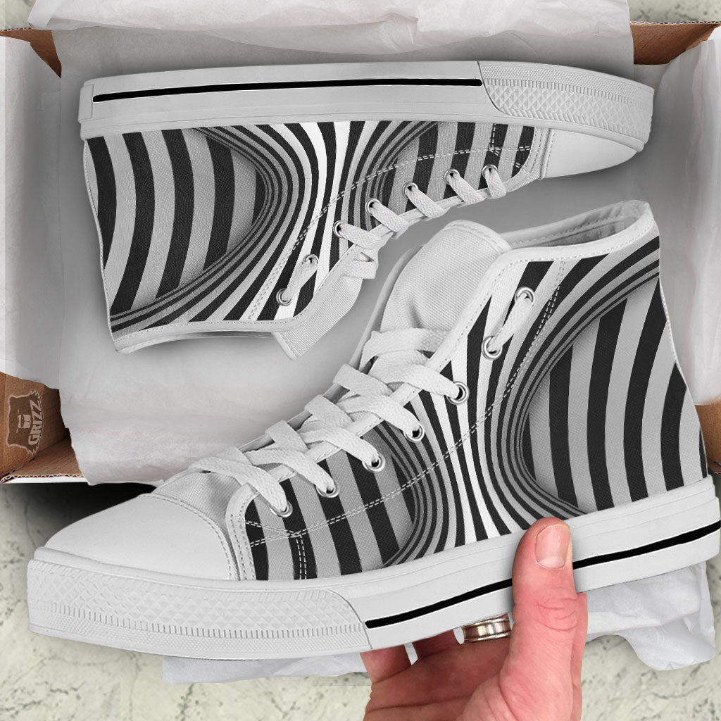 Torus Illusion White And Black Print White High Top Shoes-grizzshop