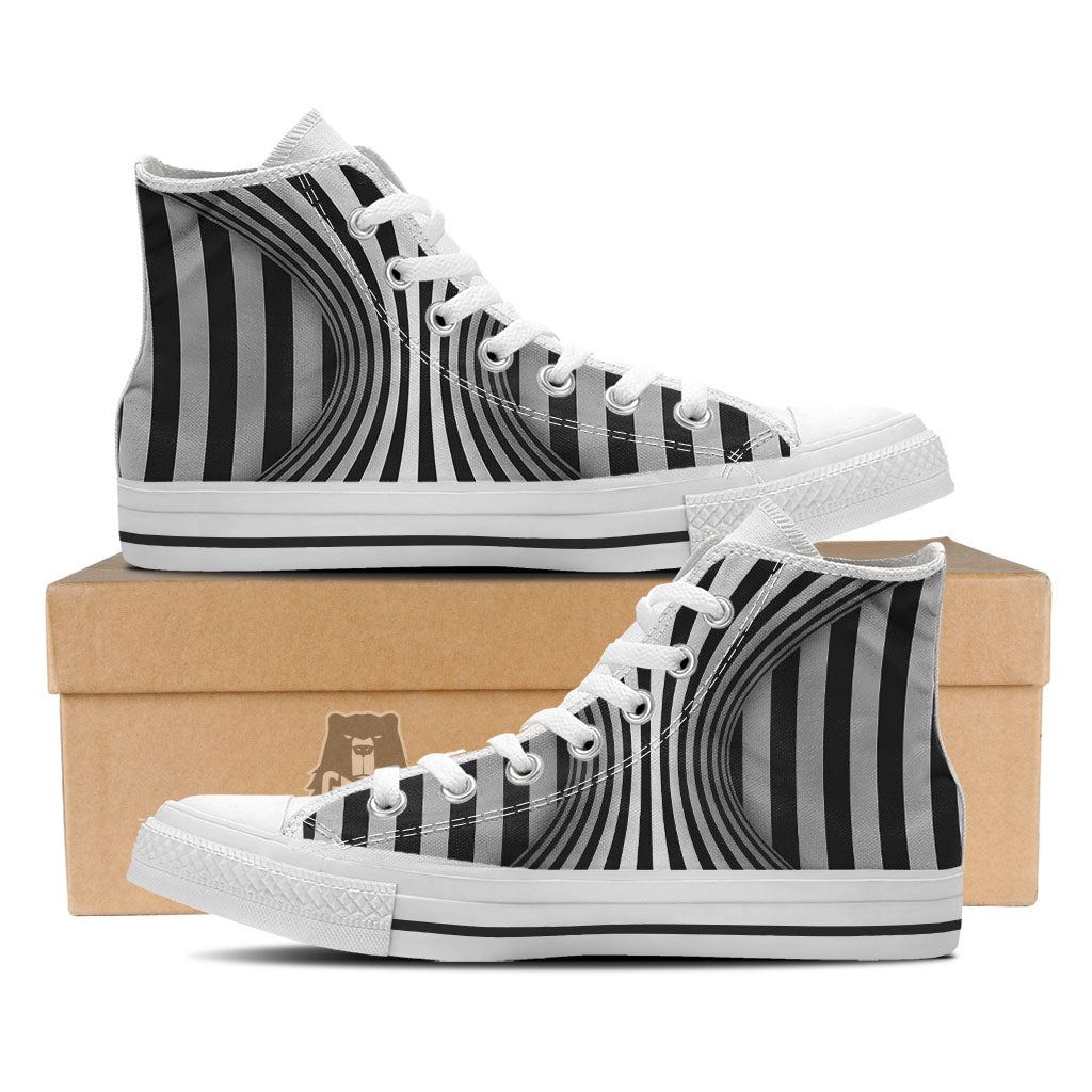 Torus Illusion White And Black Print White High Top Shoes-grizzshop