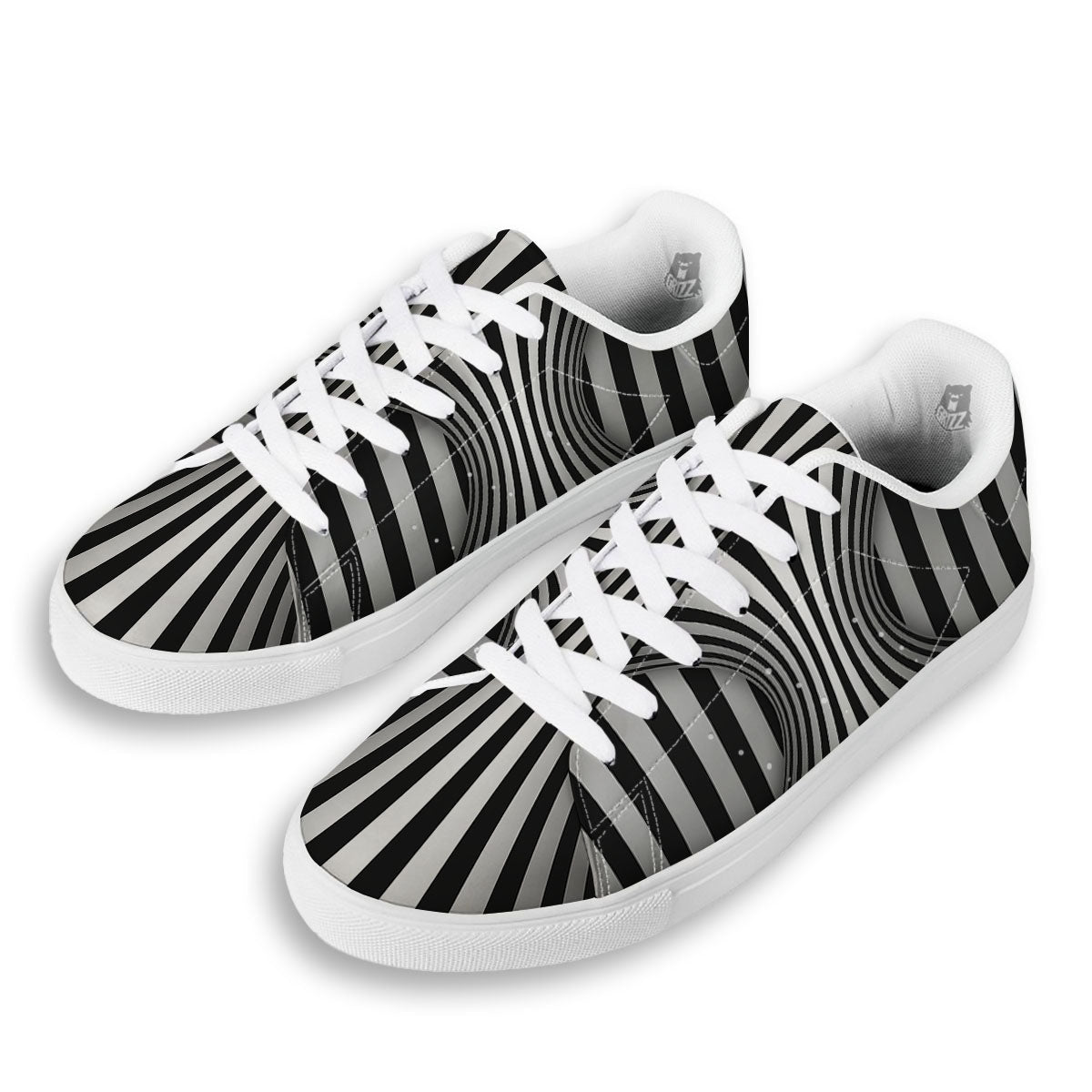 Torus Illusion White And Black Print White Low Top Sneakers-grizzshop