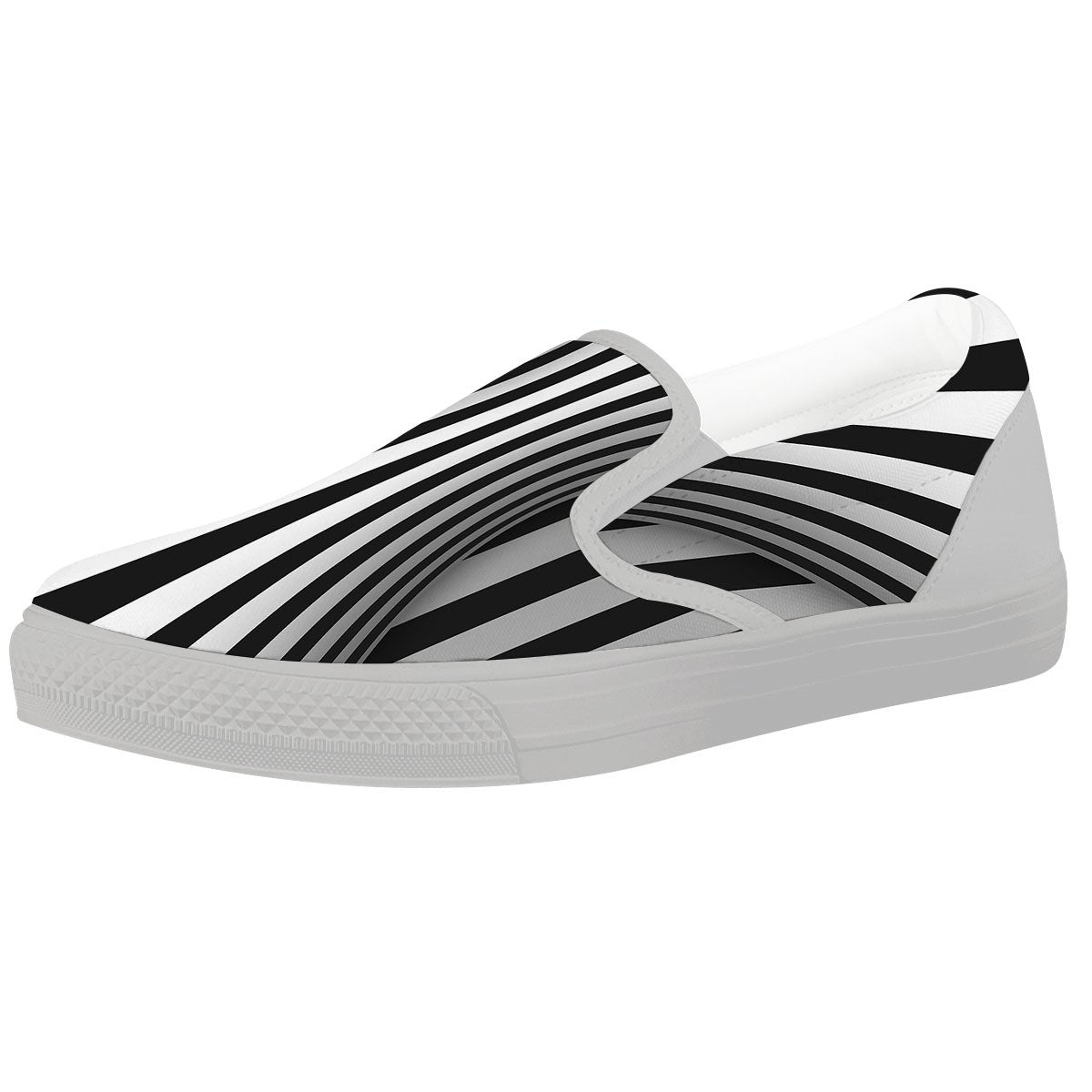 Torus Illusion White And Black Print White Slip On Shoes-grizzshop