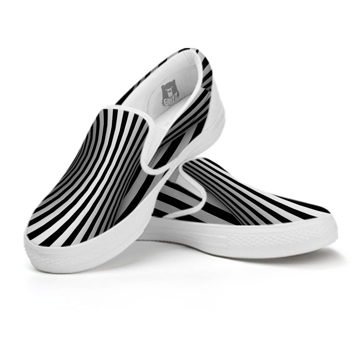 Torus Illusion White And Black Print White Slip On Shoes-grizzshop