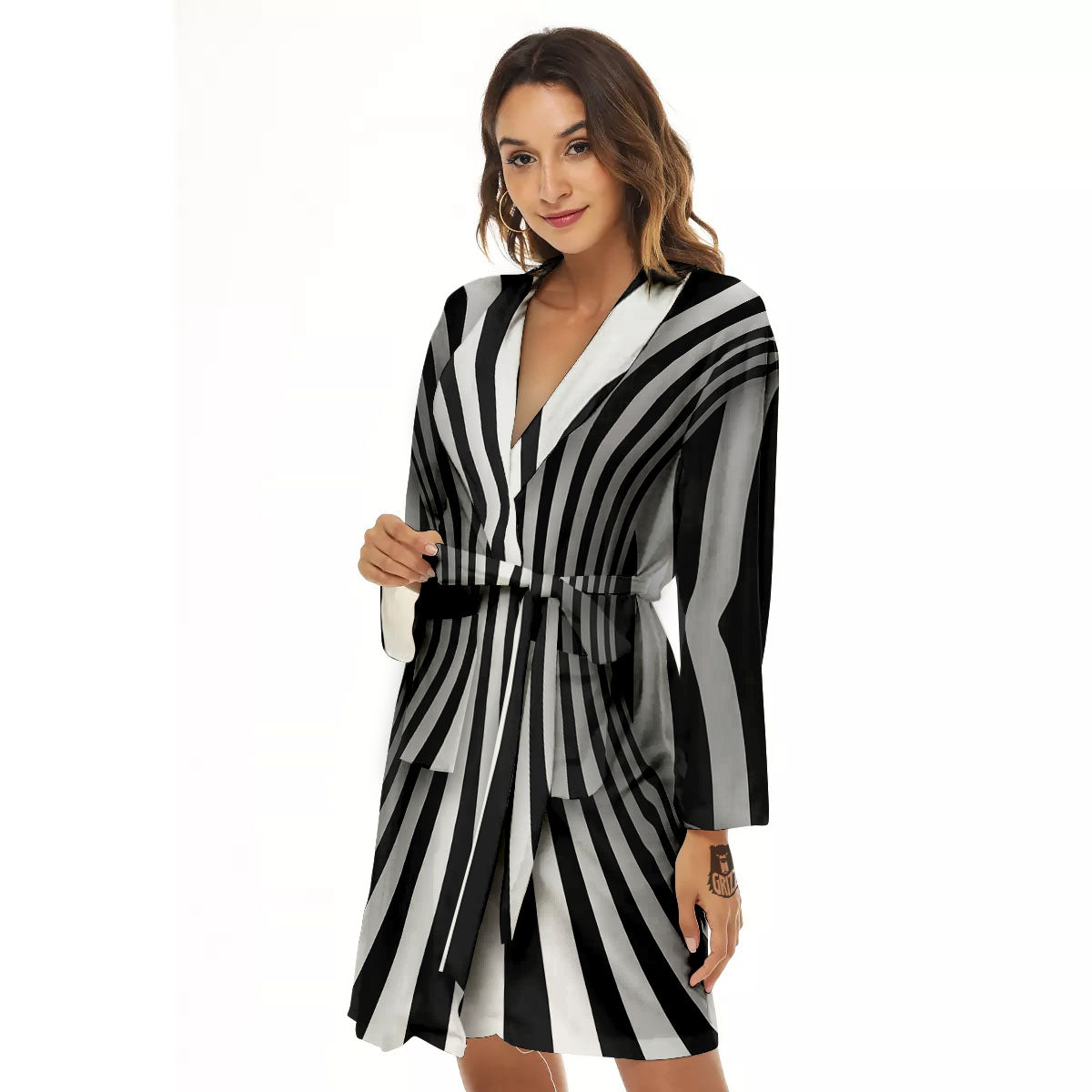 Torus Illusion White And Black Print Women's Robe-grizzshop