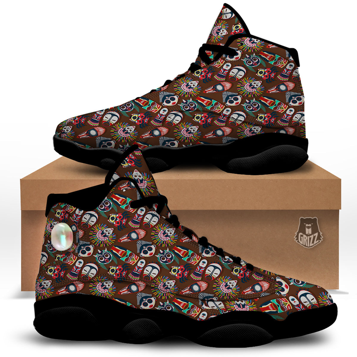 Totem And Mask African Print Pattern Black Basketball Shoes-grizzshop