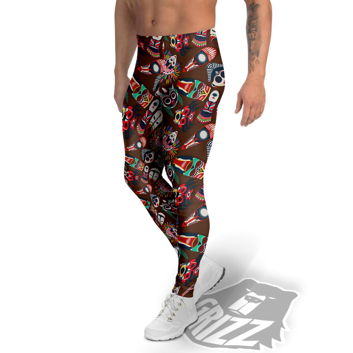 Totem And Mask African Print Pattern Men's Leggings-grizzshop