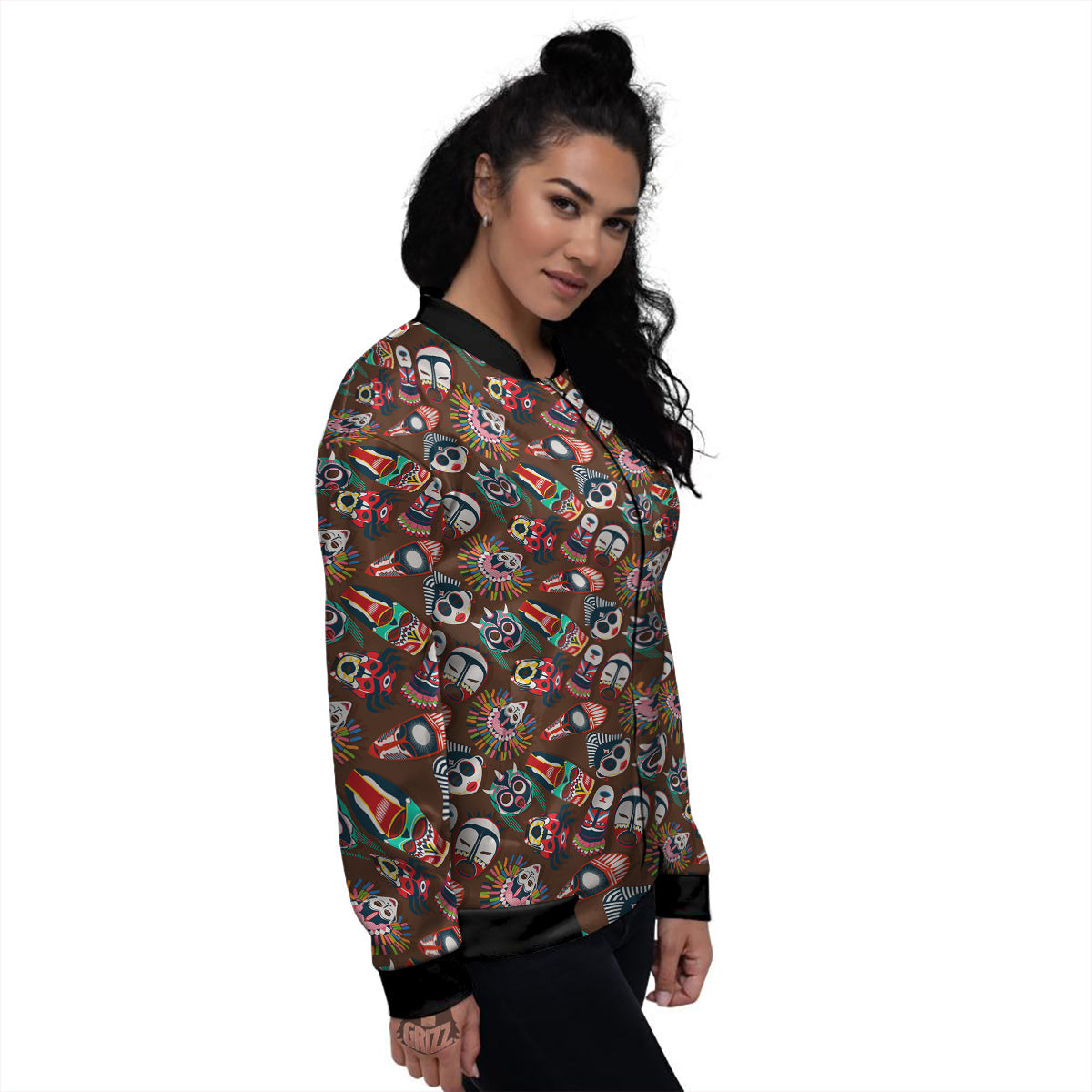 Totem And Mask African Print Pattern Women's Bomber Jacket-grizzshop