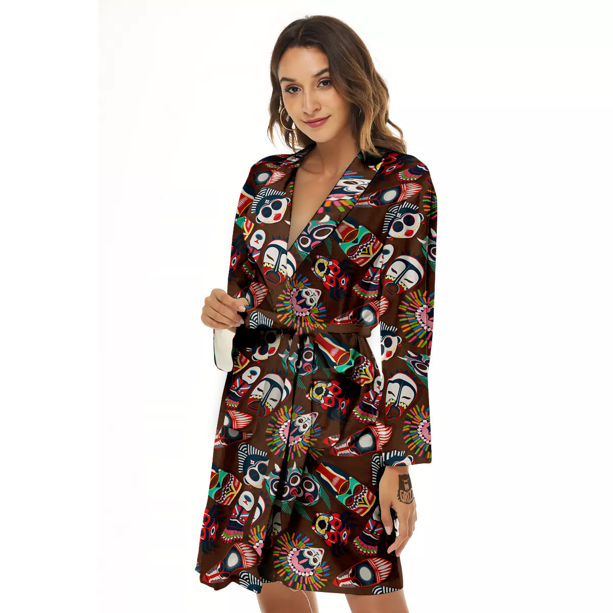 Totem And Mask African Print Pattern Women's Robe-grizzshop