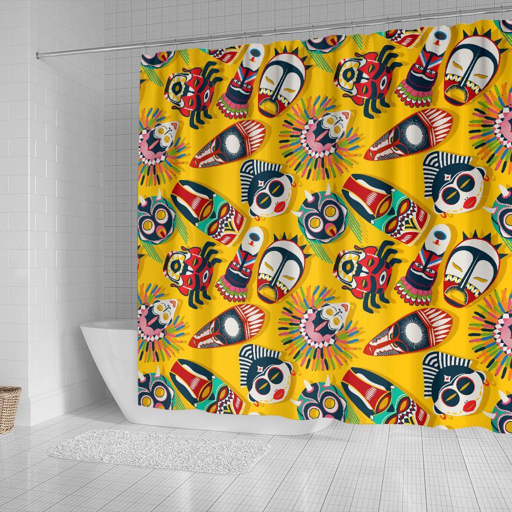 Totem Mask Pattern Print Bathroom Shower Curtain-grizzshop