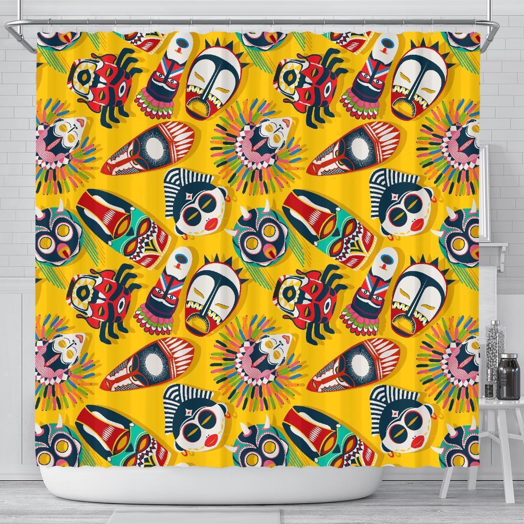 Totem Mask Pattern Print Bathroom Shower Curtain-grizzshop