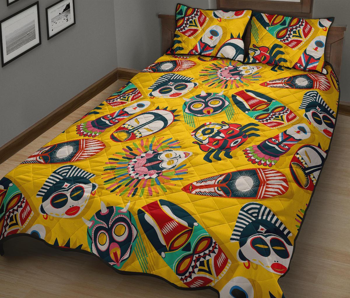 Totem Mask Pattern Print Bed Set Quilt-grizzshop