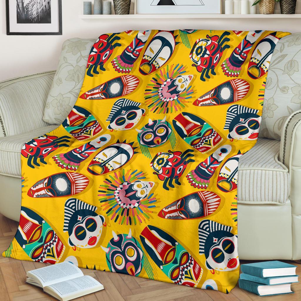 Totem Mask Pattern Print Blanket-grizzshop