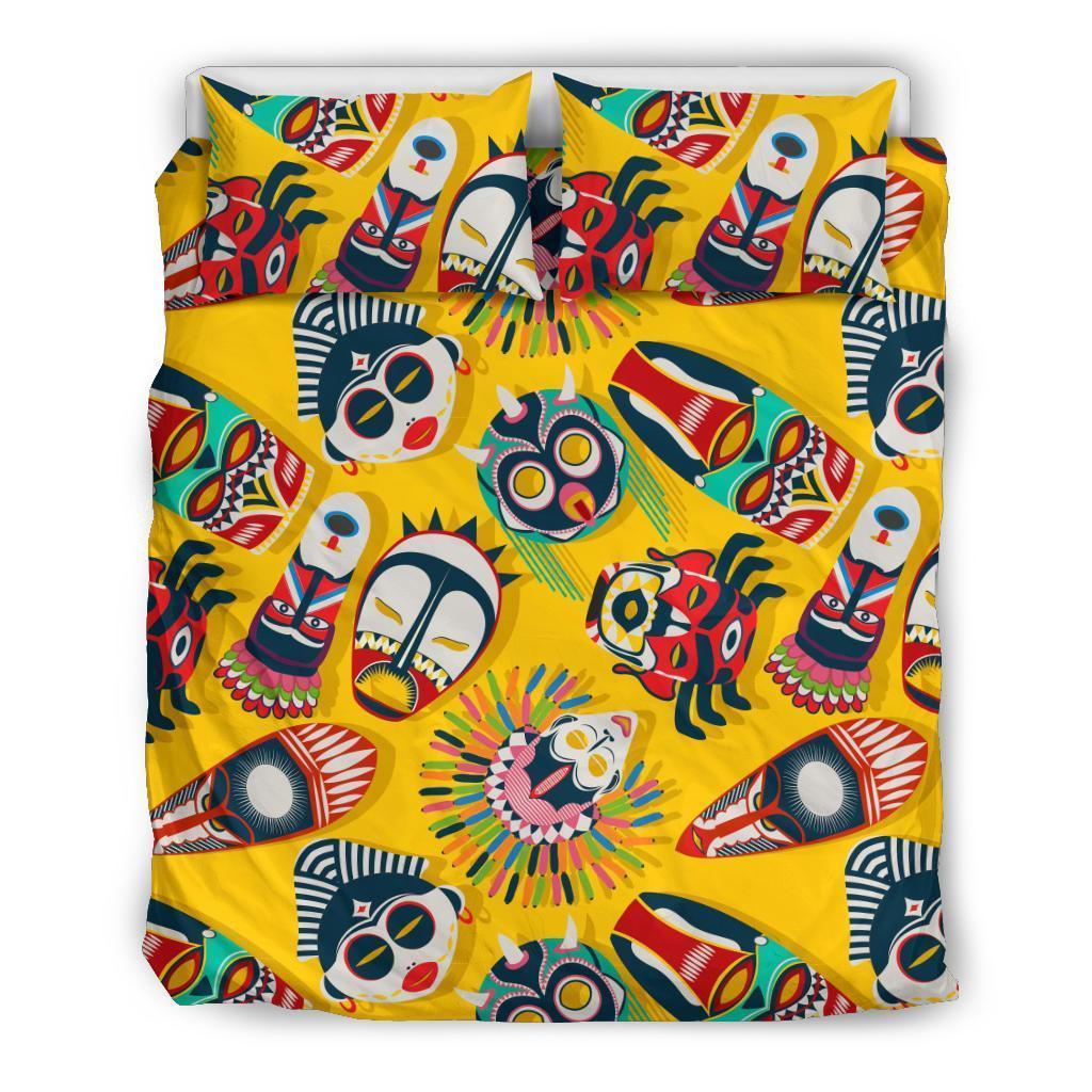 Totem Mask Pattern Print Duvet Cover Bedding Set-grizzshop