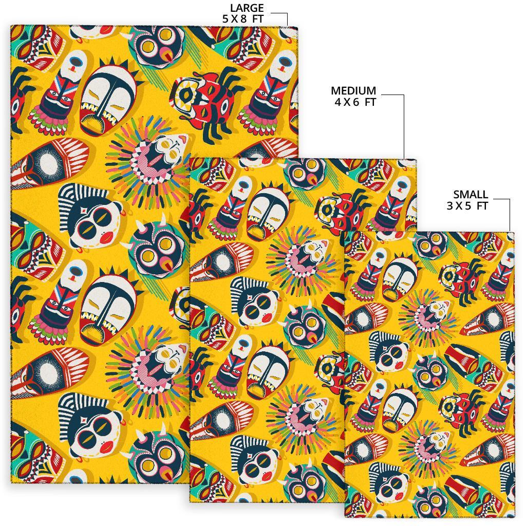 Totem Mask Pattern Print Floor Mat-grizzshop