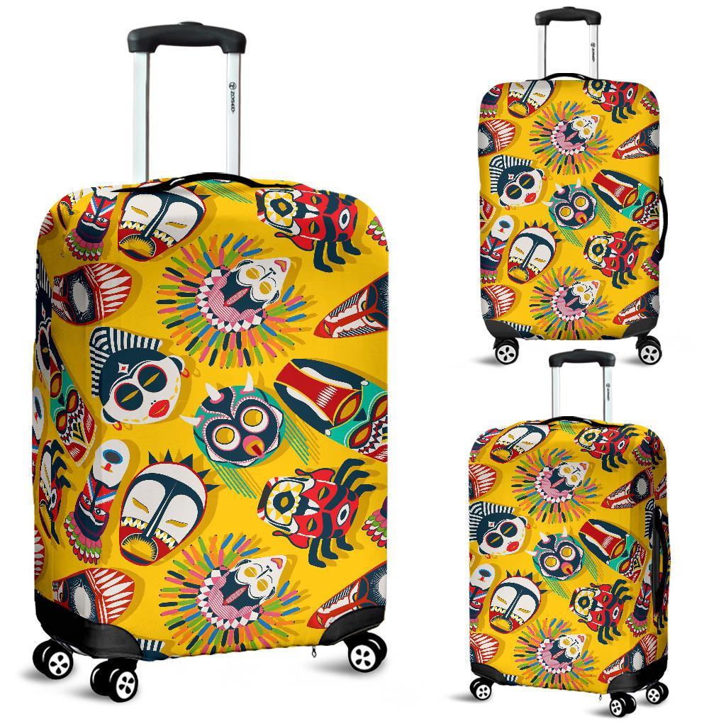 Totem Mask Pattern Print Luggage Cover Protector-grizzshop