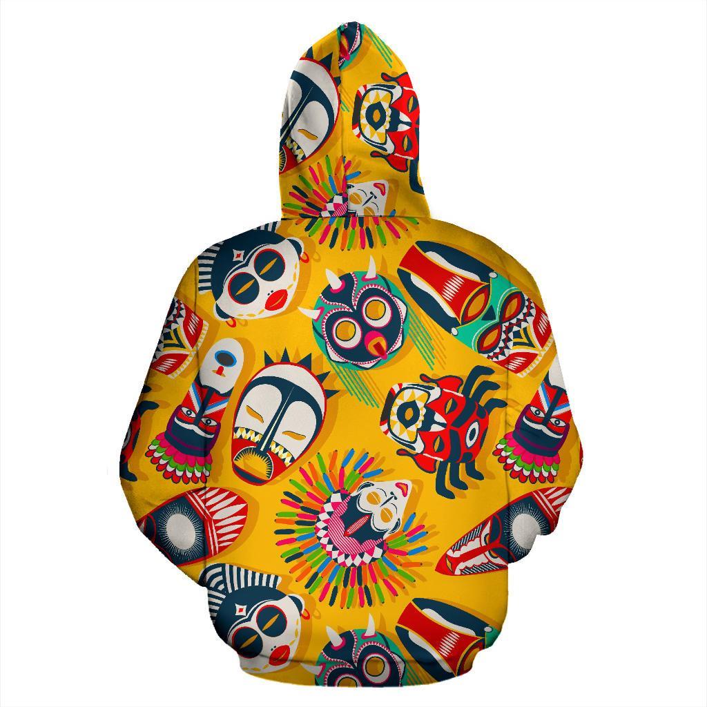 Totem Mask Pattern Print Men Women Pullover Hoodie-grizzshop