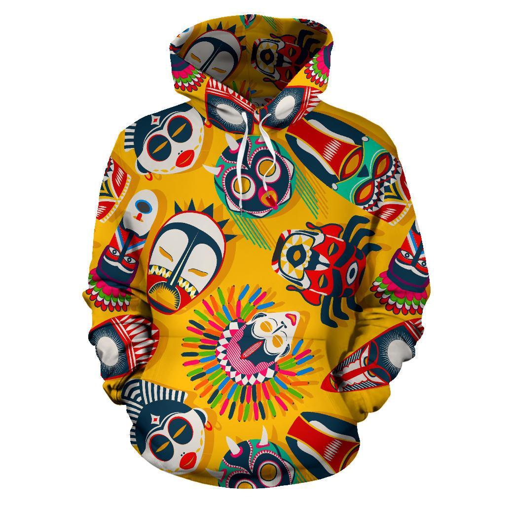 Totem Mask Pattern Print Men Women Pullover Hoodie-grizzshop