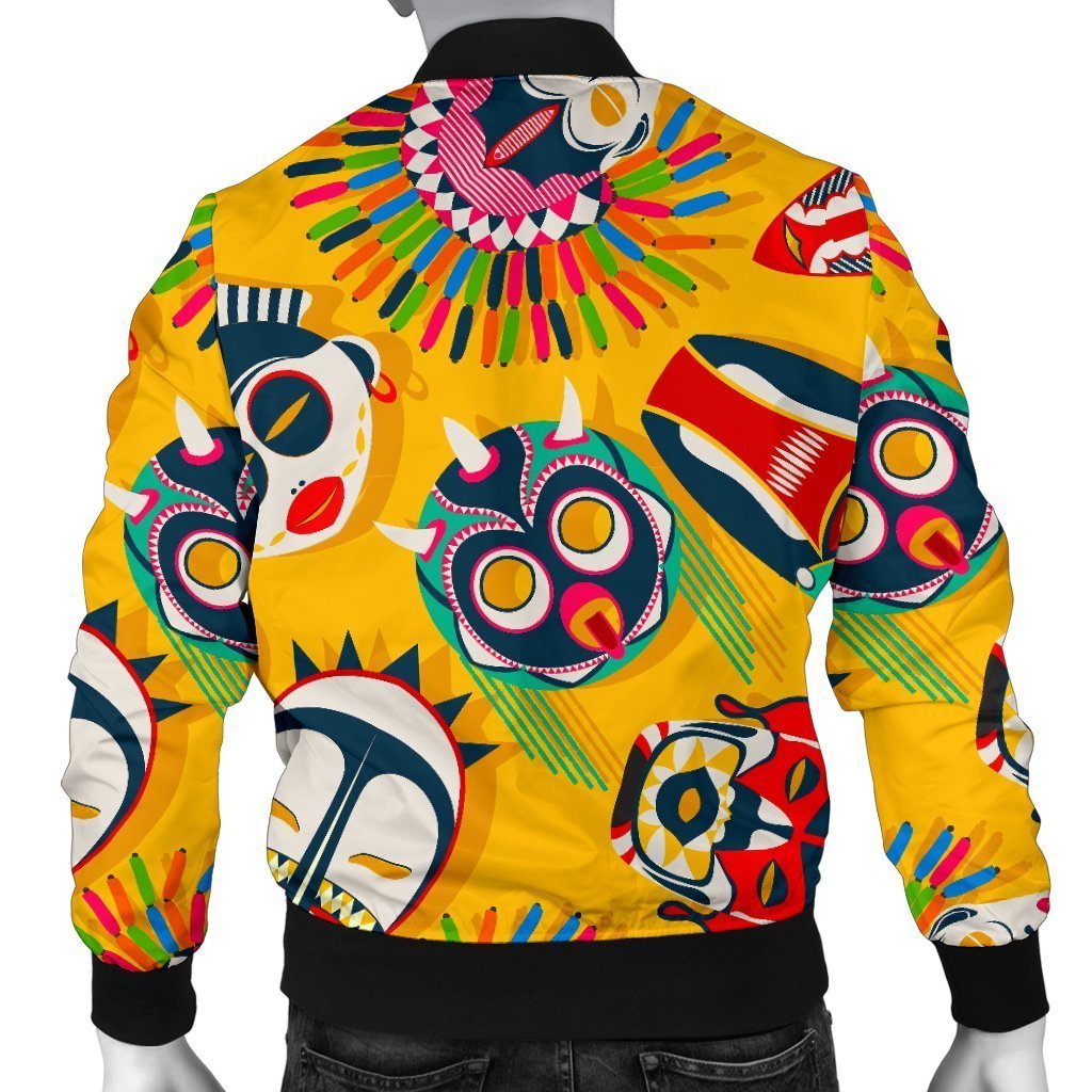 Totem Mask Pattern Print Men's Bomber Jacket-grizzshop