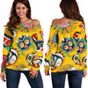 Totem Mask Pattern Print Women Off Shoulder Sweatshirt-grizzshop