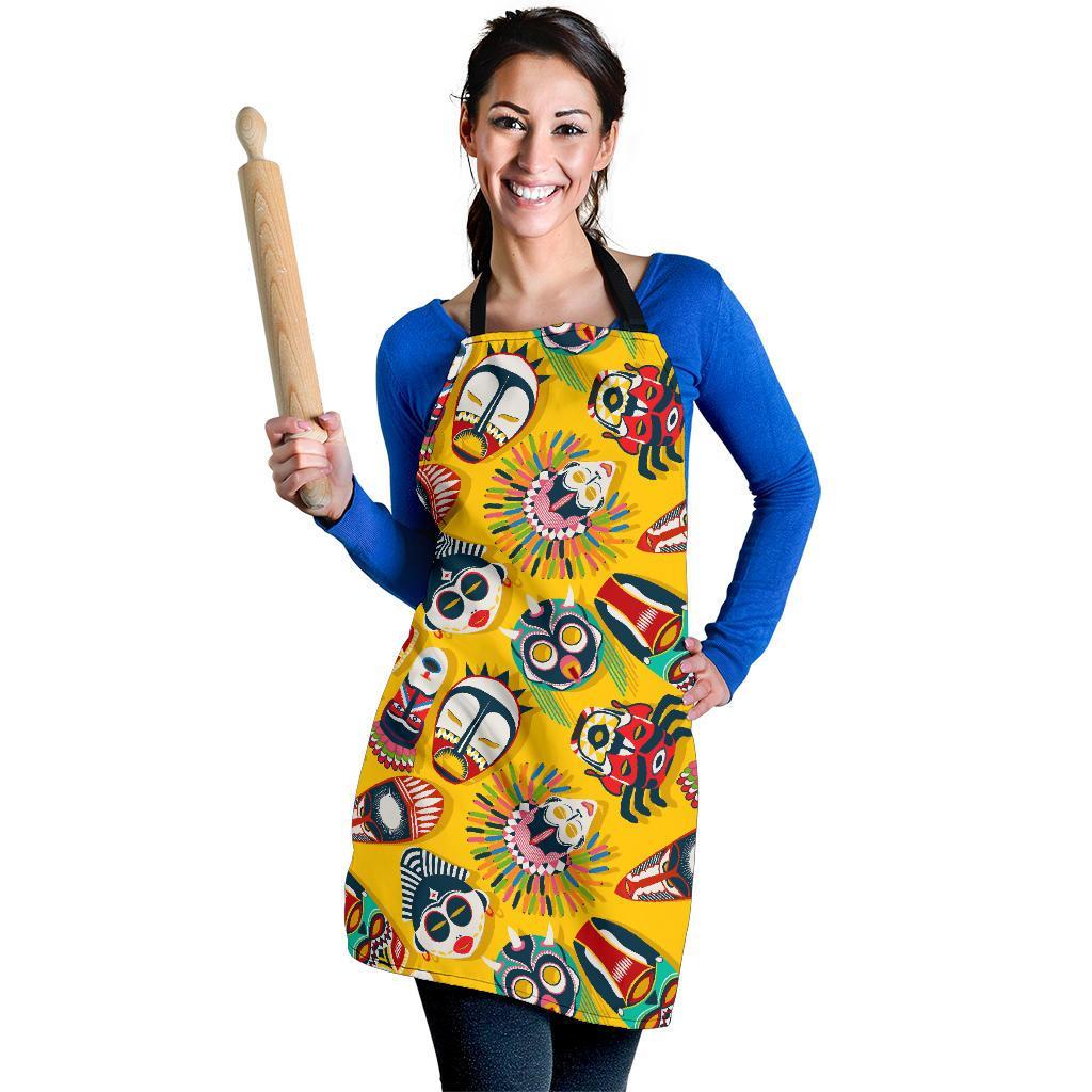 Totem Mask Pattern Print Women's Apron-grizzshop