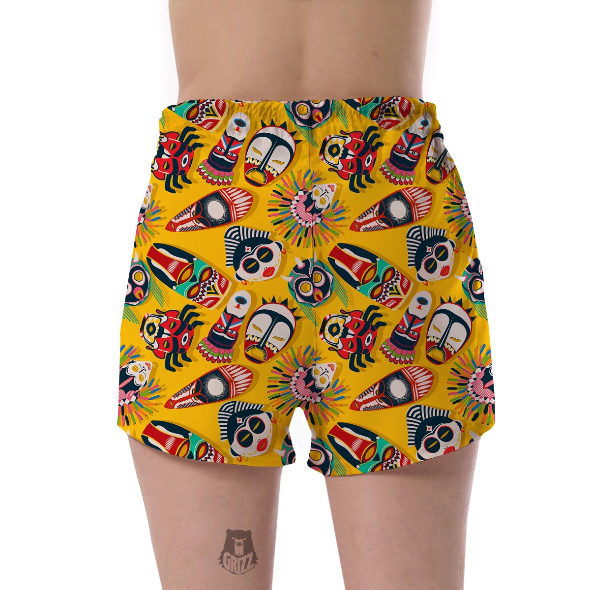 Totem Mask Pattern Print Women's Shorts-grizzshop